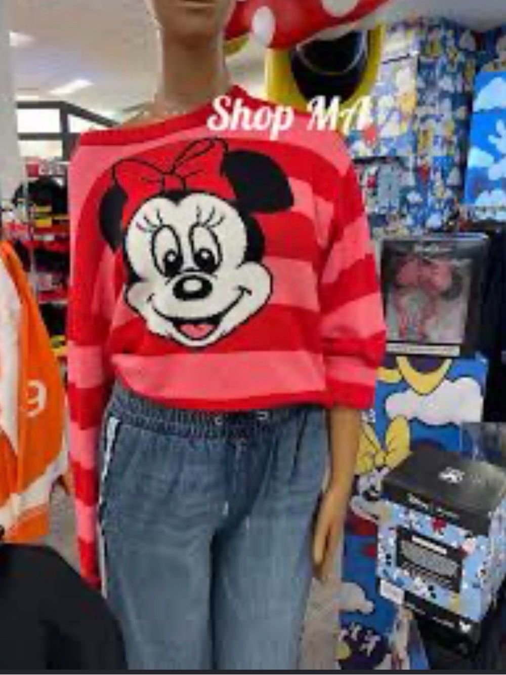 Disney sweater minnie red & Pink Striped Minnie Mouse Crewneck Sweater.